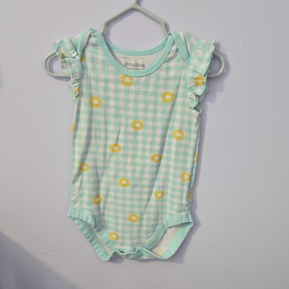 Carter's Mint Gingham Daisy Ruffled Sleeve Baby Bodysuit